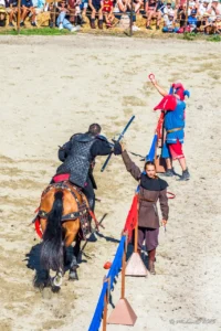 Joute équestre avec une lance dans des anneaux