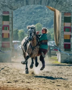 Acrobate sur un cheval au galop