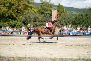 Acrobate sur un cheval au galop